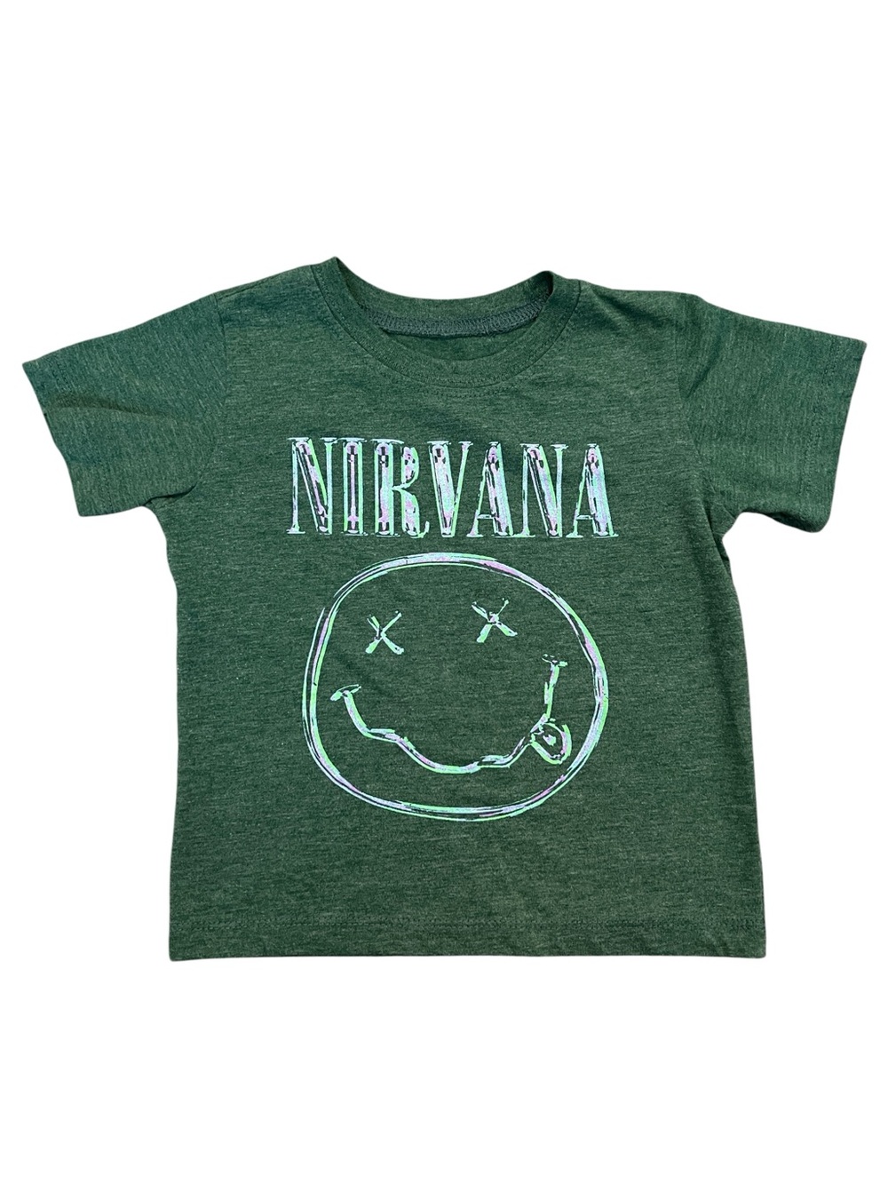 Nirvana Graphic Band Tee Shirt Heather Green Smiley Face Grunge Youth Toddler 3T